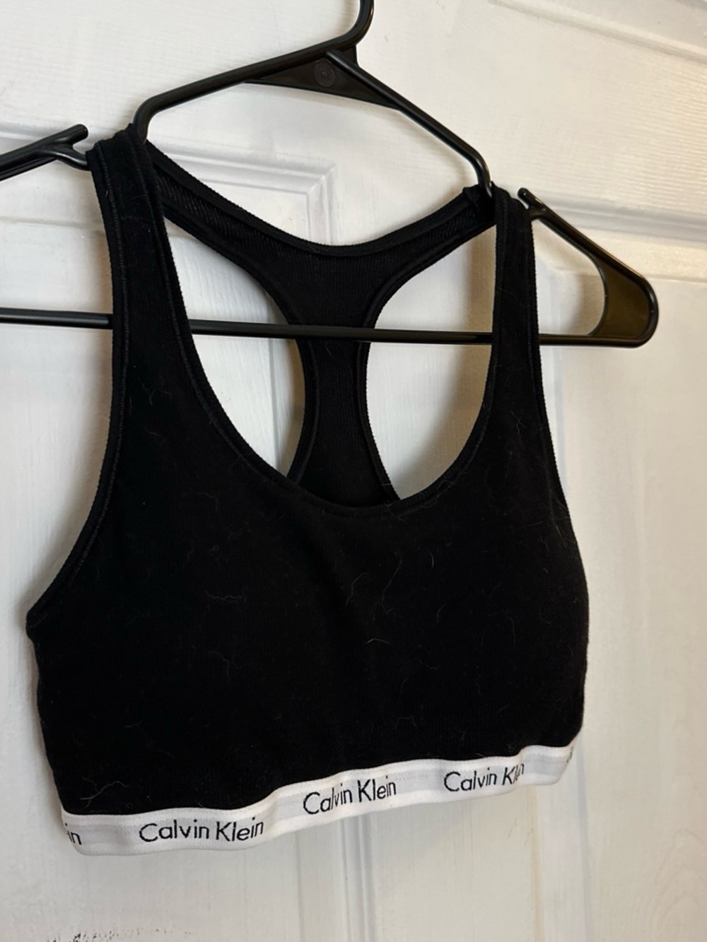 Calvin Klein Black Racerback Sports Bralette with White Logo Band